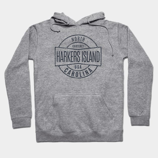 Harkers Island, NC Summertime Vacationing Vintage Badge Hoodie by Contentarama